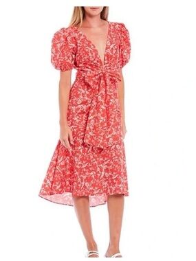 Sachin + Babi Coral Floral High-Low Tie-Front Dress